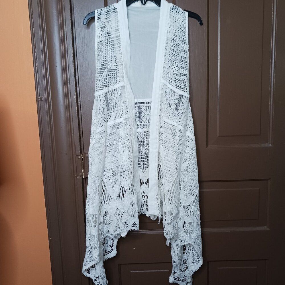 Jolt Off White Draped Lace Women's Vest Crochet size S
